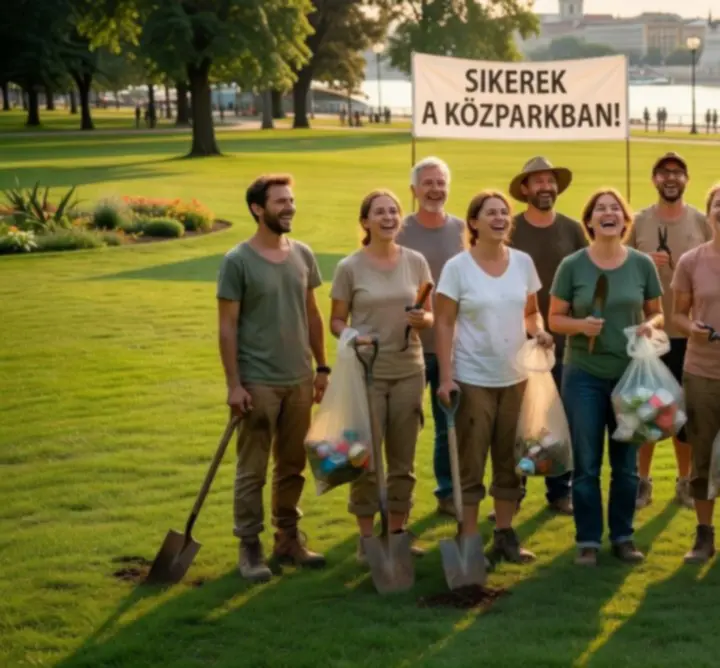 Önkéntes csapat közös park takarítási eseményen Budapesten